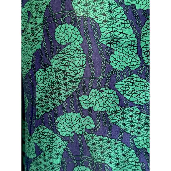 Bucket List Green and Navy Lightweight Cotton Button Up Ruffle Neck Blouse Small - Picture 5 of 12